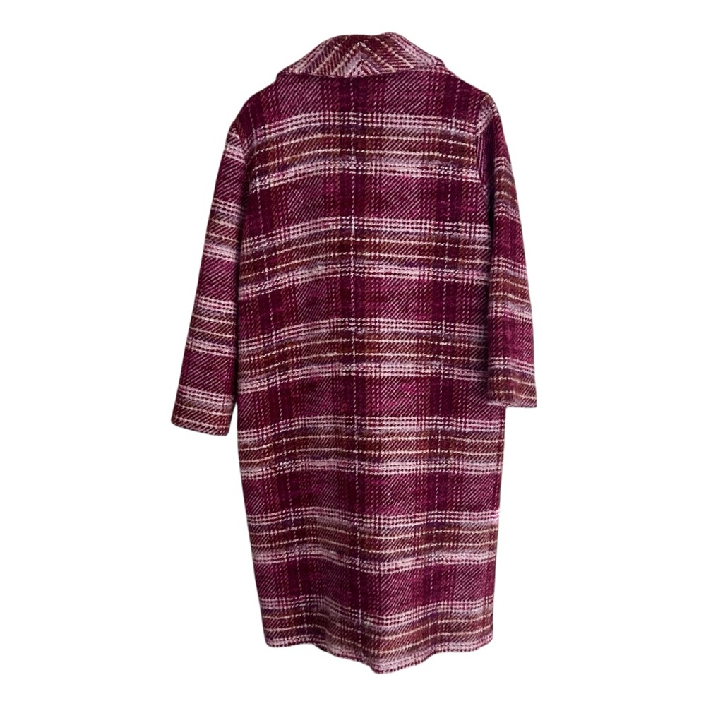 Sézane Joe Shawl Wool Blend Coat in Burgundy and Pink Tartan Sz 38 US 6 - Picture 4 of 10